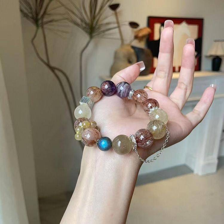 HeartHalo® Cosmic Guardian Bracelet – Amethyst Phantom, Rutilated Quartz & Black Golden Super Seven