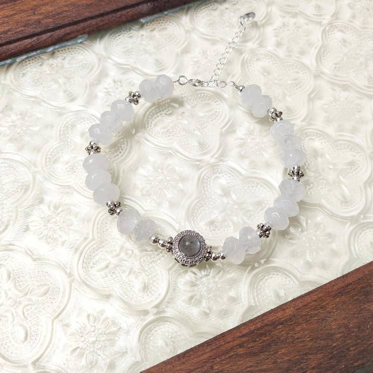HeartHalo® Moonlit Vision Bracelet – Phantom Quartz & Gray Moonstone Faceted Beads