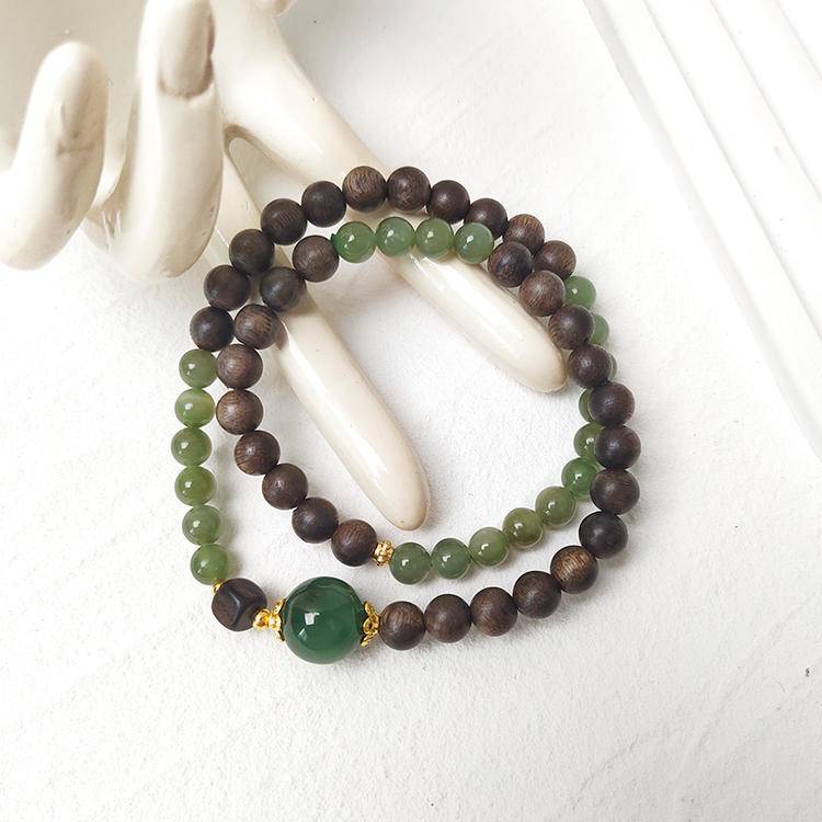 HeartHalo® Tranquil Balance Bracelet – Jade & Agarwood Double Wrap