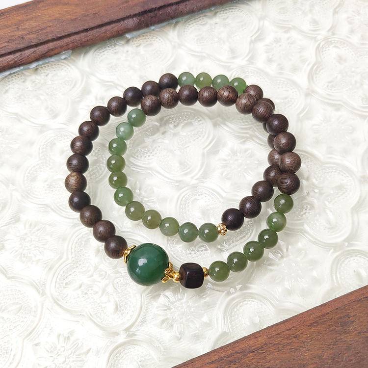 HeartHalo® Tranquil Balance Bracelet – Jade & Agarwood Double Wrap
