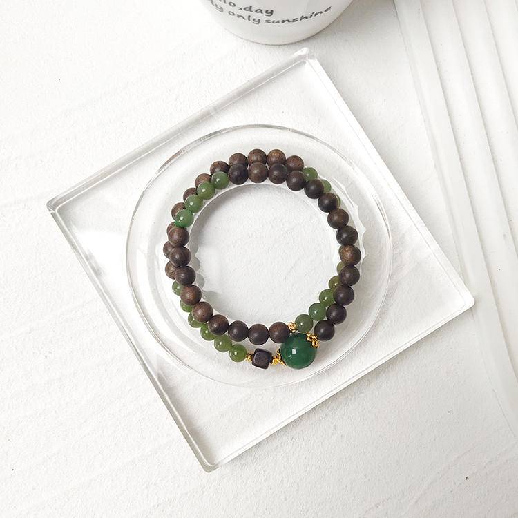HeartHalo® Tranquil Balance Bracelet – Jade & Agarwood Double Wrap