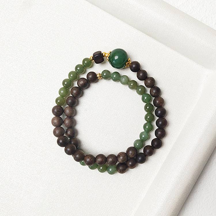 HeartHalo® Tranquil Balance Bracelet – Jade & Agarwood Double Wrap