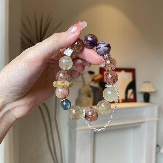 HeartHalo® Cosmic Guardian Bracelet – Amethyst Phantom, Rutilated Quartz & Black Golden Super Seven