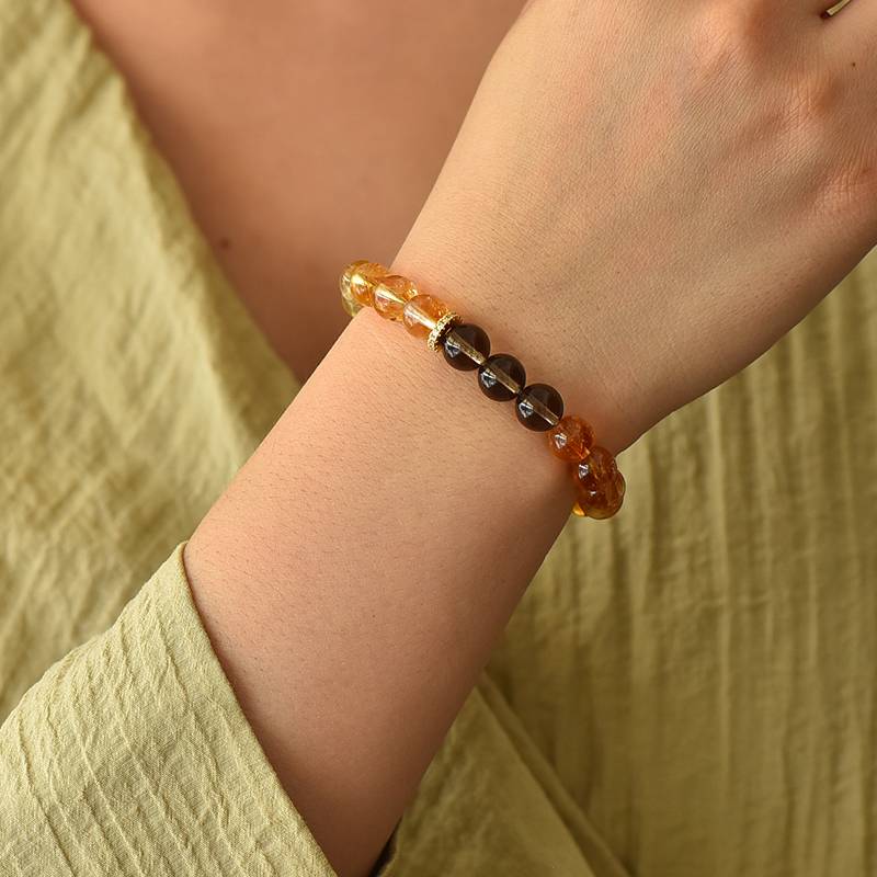 HeartHalo® Van Gogh Sunflower Bracelet – Citrine, Smoky Quartz & Green Phantom