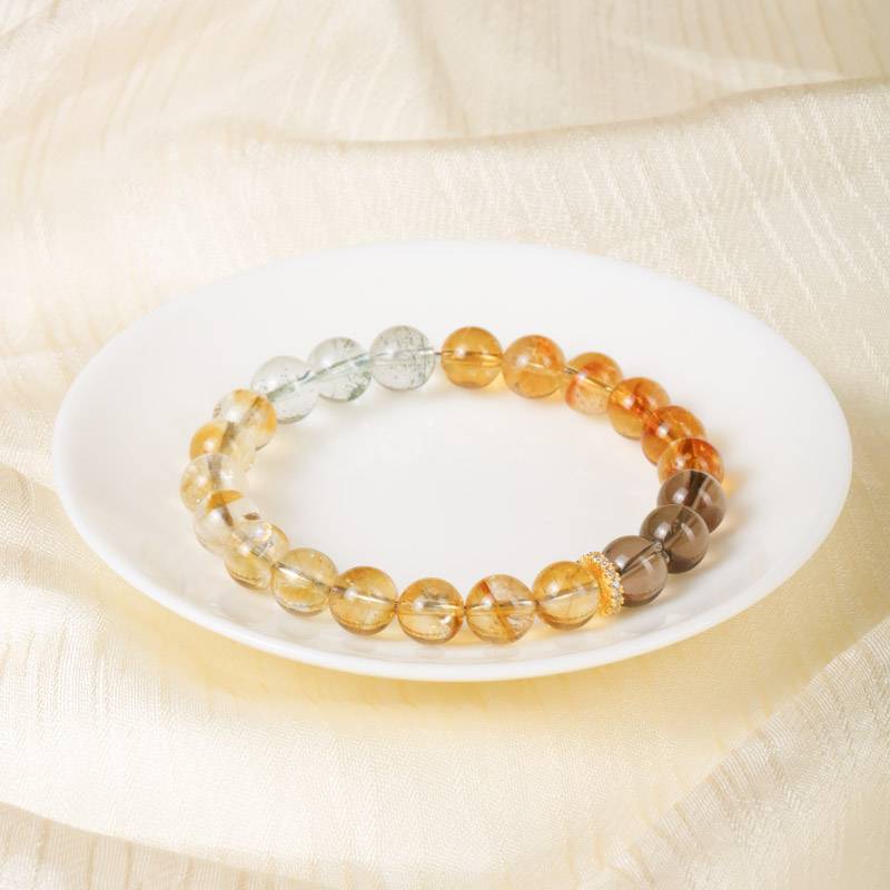 HeartHalo® Van Gogh Sunflower Bracelet – Citrine, Smoky Quartz & Green Phantom